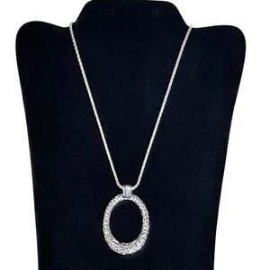 Vintage Timeless Brighton Large Silvertone Oval Pendant Necklace 16" -18" Long
